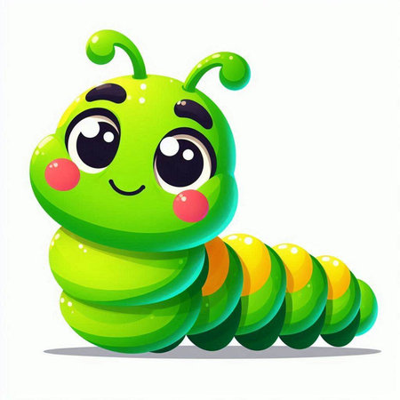 Cute cartoon green caterpillar. Vector illustration on white background.のイラスト素材