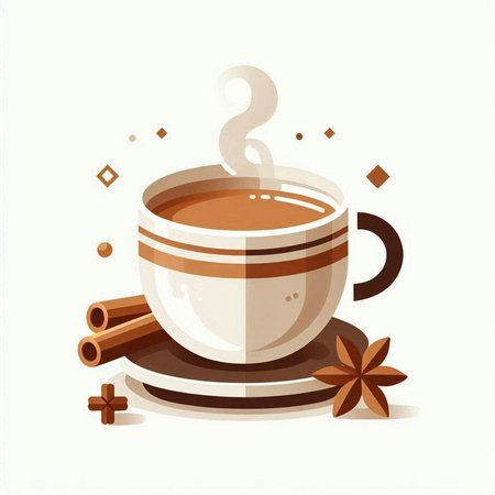 Coffee cup with cinnamon and star anise. Vector illustration.のイラスト素材