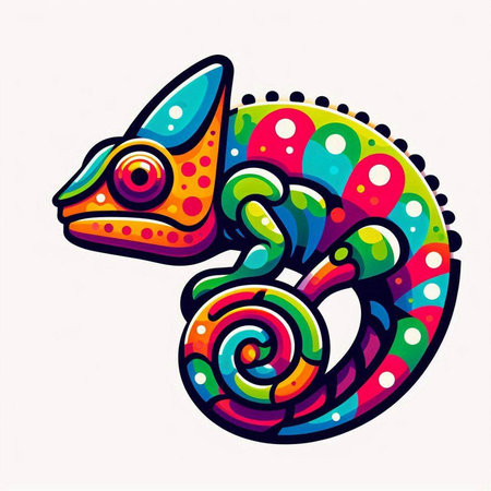 Colorful chameleon isolated on white background. Vector illustration.のイラスト素材