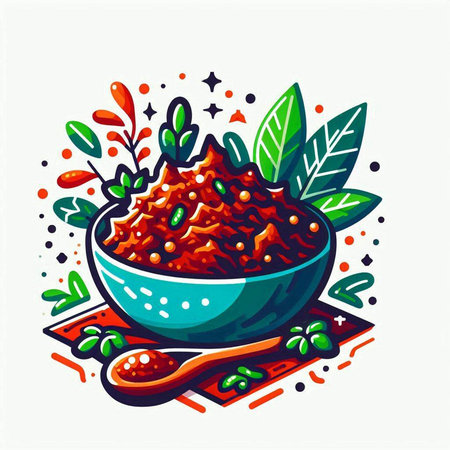Chili paste in a bowl. Vector illustration on white background.のイラスト素材