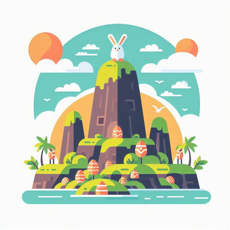 Vector illustration of Happy Easter in flat style. Spring holiday concept.のイラスト素材