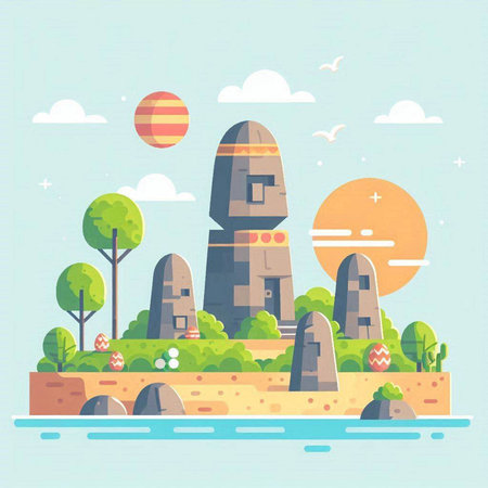 Landscape of the ancient city. Vector illustration in flat style.のイラスト素材