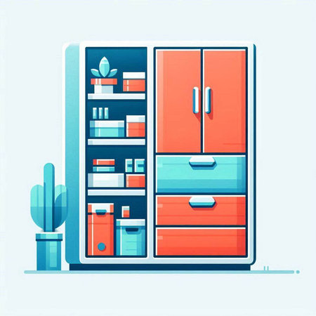 Vector illustration of a modern kitchen cabinet. Furniture for the kitchen. Flat style.のイラスト素材