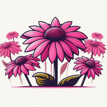 Echinacea flower vector illustration. Floral background with pink flowers.のイラスト素材