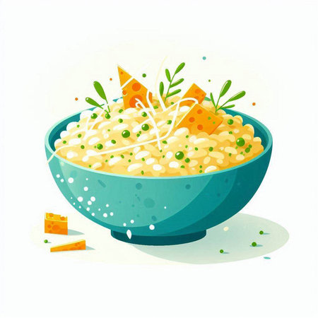 Illustration of a bowl of risotto with cheese and parsleyのイラスト素材