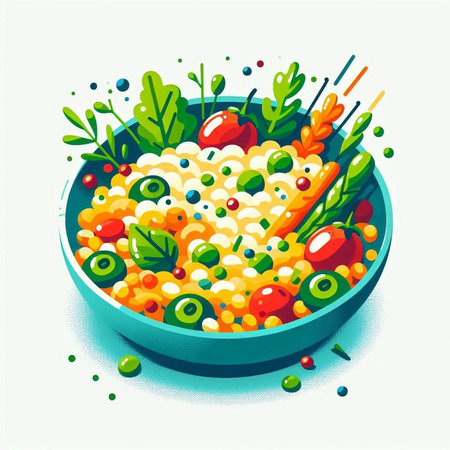 Vegetable salad in a bowl. Vegetarian food. Vector illustration.のイラスト素材
