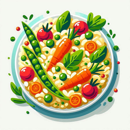 Vegetable salad in a plate. Healthy food. Vector illustration.のイラスト素材