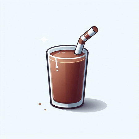 Illustration of a glass of chocolate smoothie with a straw on a white backgroundのイラスト素材