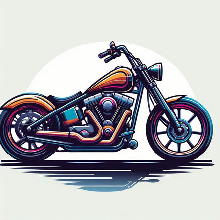 Vector illustration of a custom chopper motorcycle on a white background.のイラスト素材