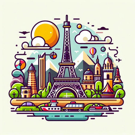 Paris, Eiffel Tower, France. Vector illustration in flat styleのイラスト素材