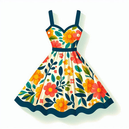 Illustration of a summer dress with floral pattern on a white backgroundのイラスト素材