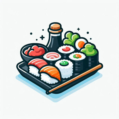 Sushi icon. Vector illustration of Japanese food. Sushi and rolls.のイラスト素材