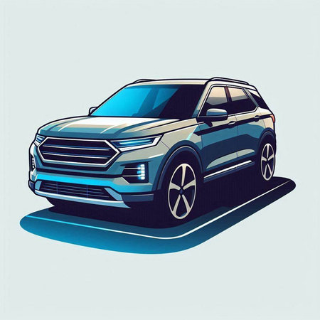 Sketch of a premium SUV. Vector illustration on blue background.のイラスト素材