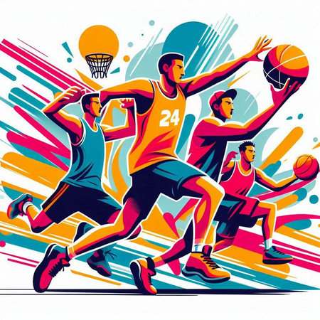 Basketball players in action, vector illustration. Sport and leisure.のイラスト素材
