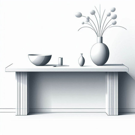 Illustration of a modern bathroom interior with a sink and a vaseのイラスト素材