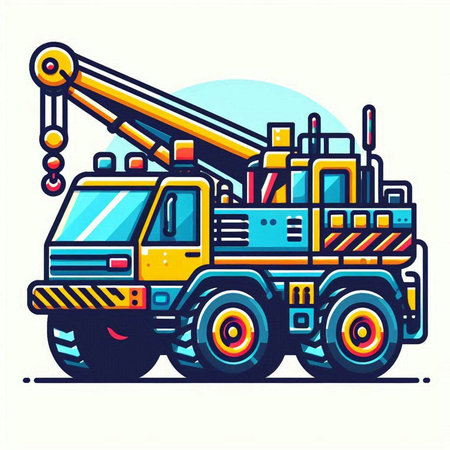 Crane truck. Vector illustration in flat style. Isolated on white backgroundのイラスト素材