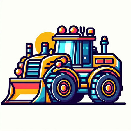 Tractor icon. Vector illustration of a tractor with a bucket.のイラスト素材