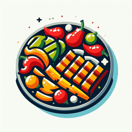 Fried vegetables on a plate. Vector illustration in flat style.のイラスト素材