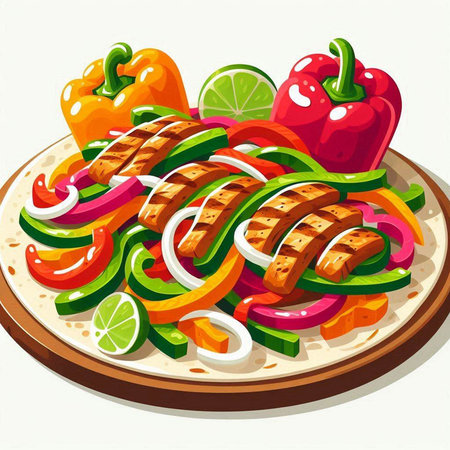 Illustration of a kebab on a plate with vegetables.のイラスト素材