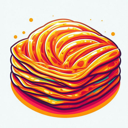 Illustration of a stack of pancakes. Hand drawn vector illustration.のイラスト素材