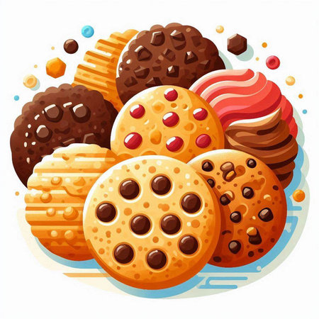 Illustration of a group of delicious cookies on a white background.のイラスト素材