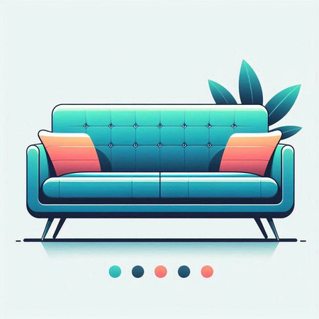 Sofa with cushions. Vector illustration in retro style.のイラスト素材