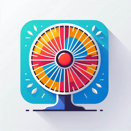 Colorful electric fan icon in flat design style. Vector illustration.のイラスト素材