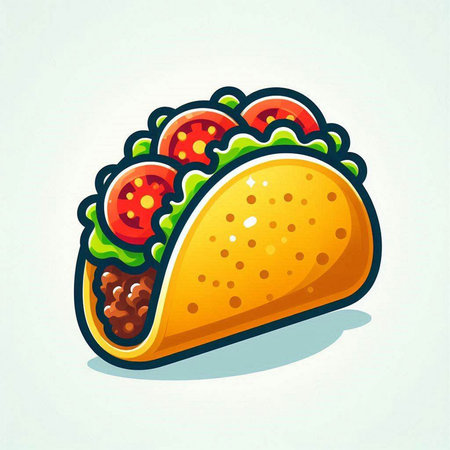 Illustration of a taco with tomato and cucumber on a white backgroundのイラスト素材