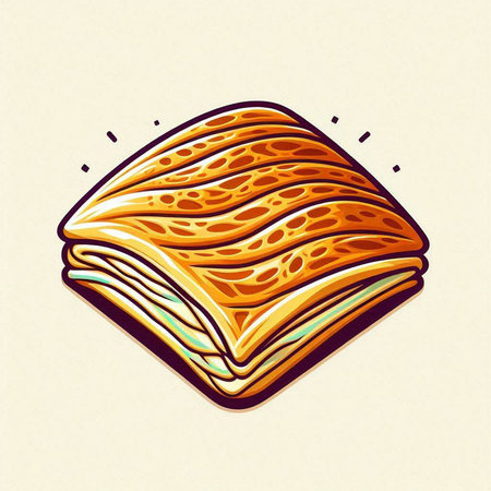 Illustration of a stack of pancakes on a beige background.のイラスト素材