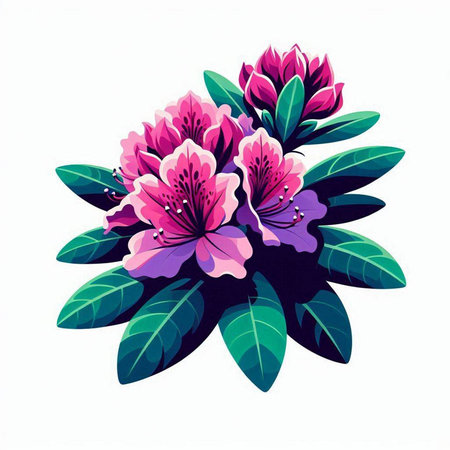 Rhododendron flowers on a white background. Vector illustrationのイラスト素材