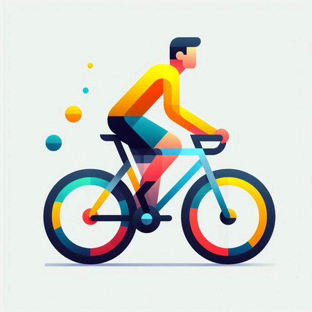 Man riding a bike. Colorful abstract vector illustration in flat style.のイラスト素材