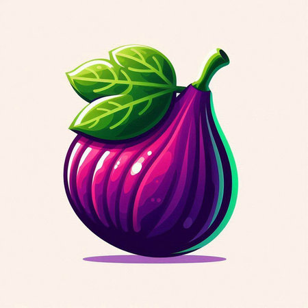 Fruits and vegetables. Fresh figs with leaves. Vector illustration.のイラスト素材