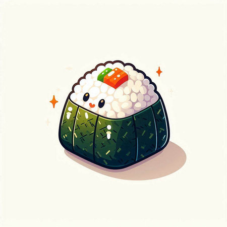 Illustration of Japanese rice ball with seaweed and wasabi.のイラスト素材