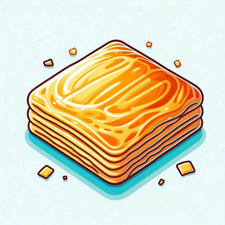 Illustration of a stack of pancakes with sugar on a blue backgroundのイラスト素材