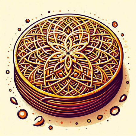 Illustration of a round cake with a pattern on a light backgroundのイラスト素材