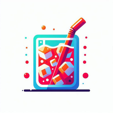 Cocktail with ice cubes and straw in glass. Vector illustration.のイラスト素材