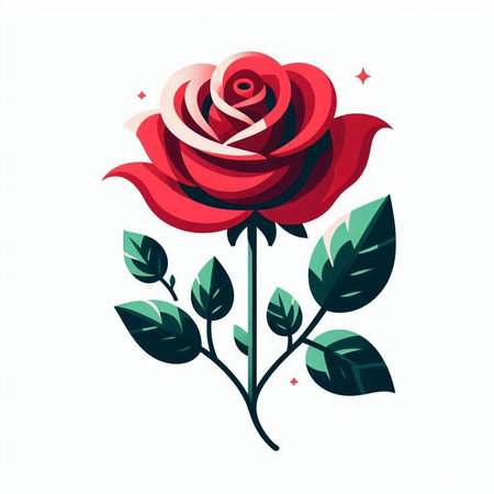 Red rose with green leaves on a white background. Vector illustration.のイラスト素材