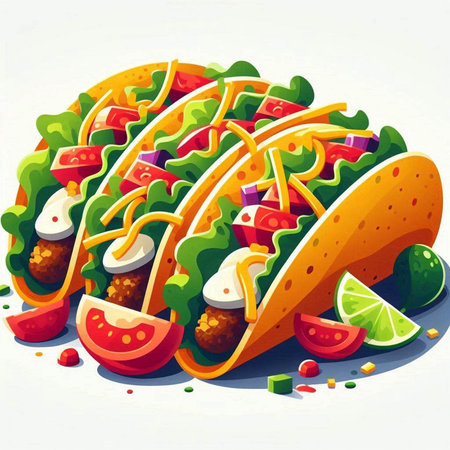 Illustration of a taco with lettuce, tomato and mayonnaiseのイラスト素材