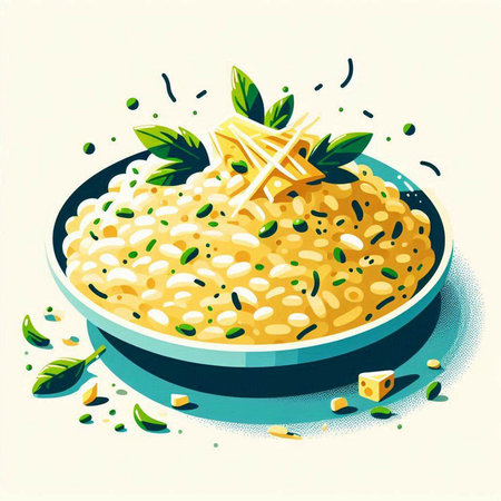 Risotto with pesto in a bowl. Vector illustration.のイラスト素材