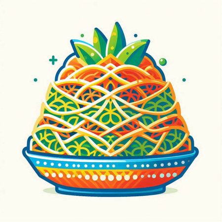 Pineapple in bowl on white background. Hand drawn vector illustration.のイラスト素材
