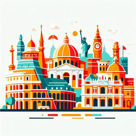 Colombia travel background with famous landmarks in flat style. Vector illustration.のイラスト素材