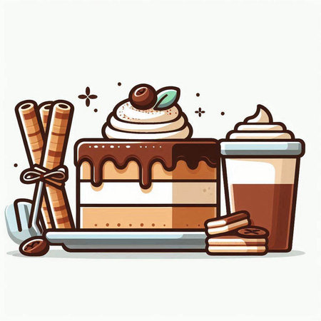 Coffee and cake icon. Vector illustration in cartoon style.のイラスト素材