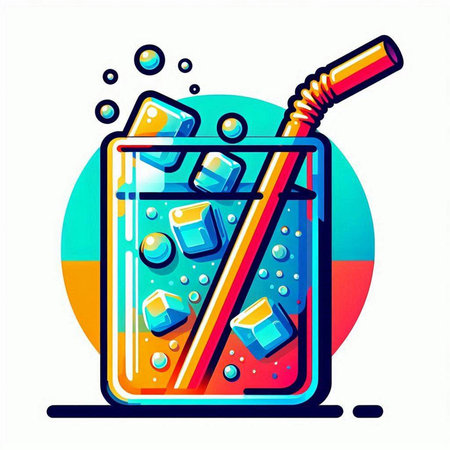 Cocktail with ice cubes and straw. Colorful vector illustration.のイラスト素材