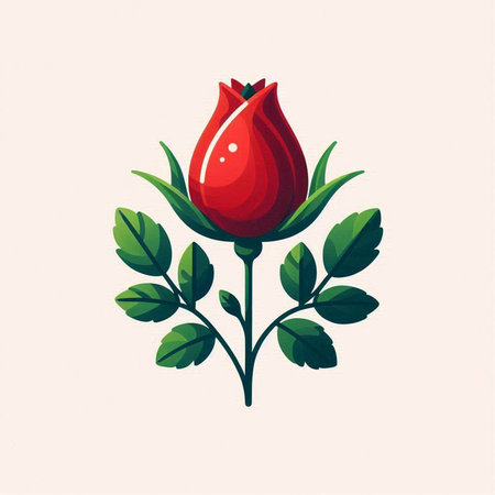 Vector illustration of red rose. Isolated on white background. Flat style.のイラスト素材