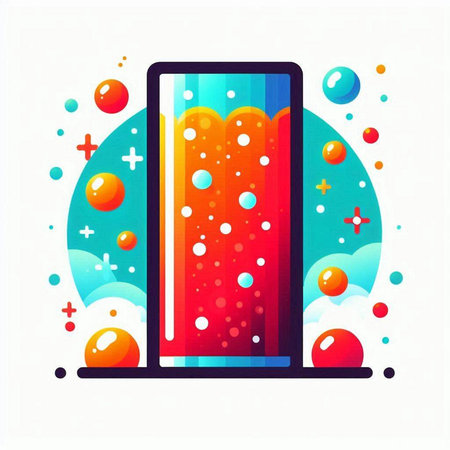 Colorful abstract vector illustration of a glass of juice with bubbles.のイラスト素材