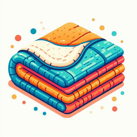 Vector illustration of a stack of colorful towels on a white background.のイラスト素材