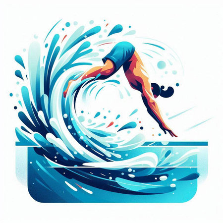 Vector illustration of a man swimming in the pool. Water splash.のイラスト素材