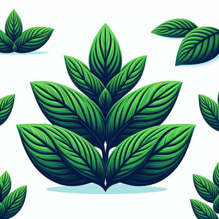 Seamless pattern with green leaves on white background. Vector illustration.のイラスト素材