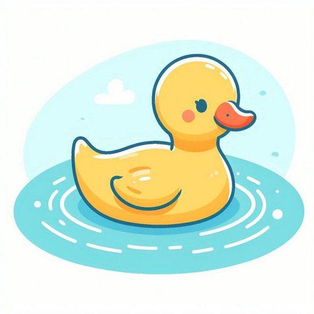 Cute yellow rubber duck swimming in the water. Vector illustration.のイラスト素材