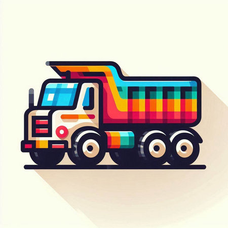 Illustration of a multicolored dump truck on a white backgroundのイラスト素材